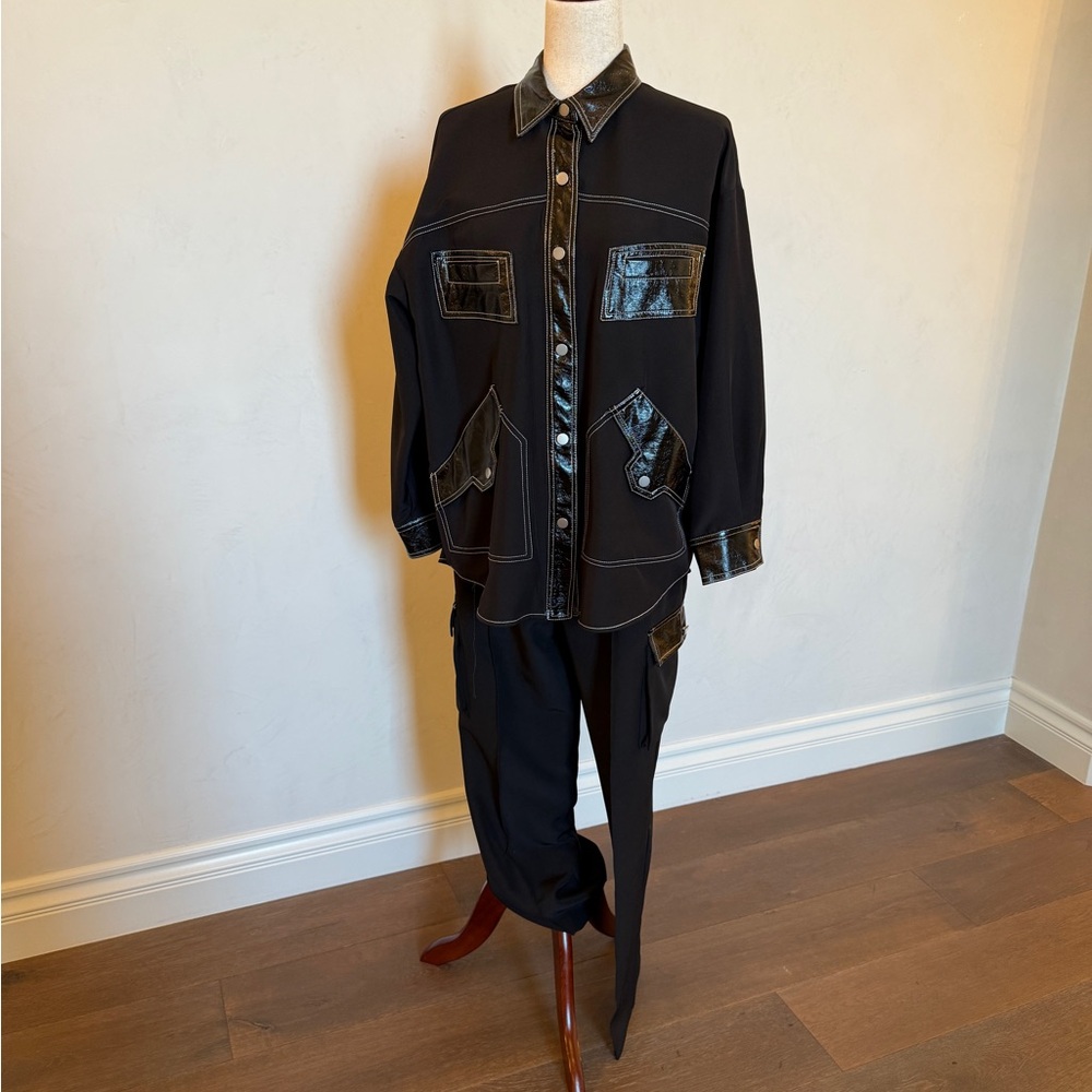 Black Button-Up Jacket and Pants Set